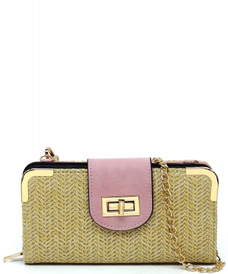 Straw Turn Lock Crossbody Wallet ST041 BLUSH